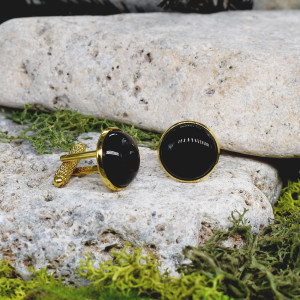 Złote spinki do mankietów koszuli z czarnym agatem #58