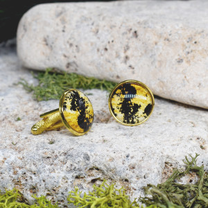 Złote spinki do mankietów koszuli z czarno-złotym oczkiem #60