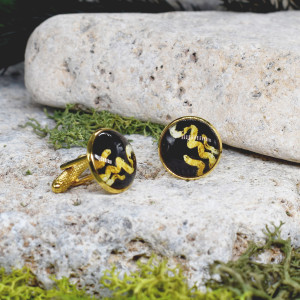 Złote spinki do mankietów koszuli z czarno-złotym oczkiem #61