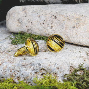 Złote spinki do mankietów koszuli z czarno-złotym oczkiem #64