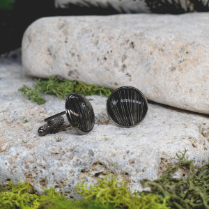 Czarne spinki do mankietów koszuli z oczkiem z geometrycznym wzorem #78