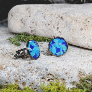 Czarne spinki do mankietów koszuli z oczkiem / kolorowe fale, abstrakcja, geometria #98