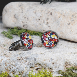 Czarne spinki do mankietów koszuli z oczkiem / kolorowe fale, abstrakcja, geometria #100