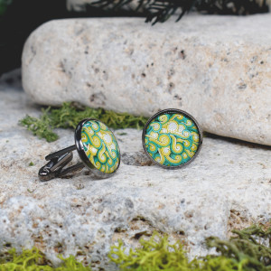 Czarne spinki do mankietów koszuli z oczkiem / kolorowe fale, abstrakcja, geometria #101