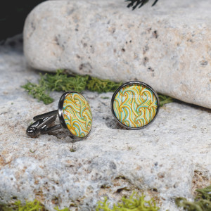 Czarne spinki do mankietów koszuli z oczkiem / kolorowe fale, abstrakcja, geometria #103