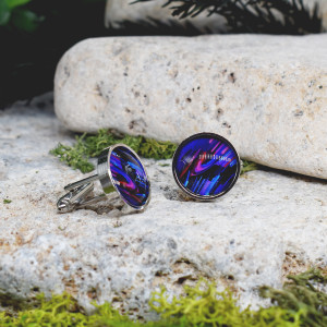 Srebrne spinki do mankietów koszuli z oczkiem / kolorowe fale, abstrakcja, neonowe światła, cyberpunk #105