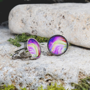 Srebrne spinki do mankietów koszuli z oczkiem / kolorowe fale, abstrakcja, neonowe światła, cyberpunk #113