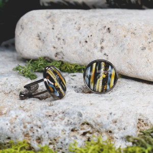 Czarne spinki do mankietów koszuli z oczkiem / kolorowe fale, abstrakcja, paski #115