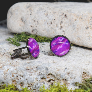 Czarne spinki do mankietów koszuli z oczkiem / kolorowe fale, abstrakcja, paski #116