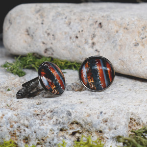 Czarne spinki do mankietów koszuli z oczkiem / kolorowe fale, abstrakcja, paski #117