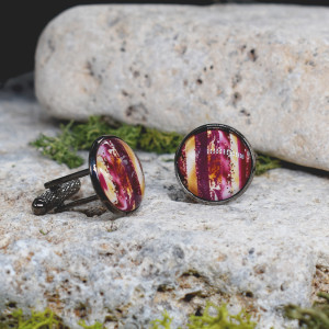 Czarne spinki do mankietów koszuli z oczkiem / kolorowe fale, abstrakcja, paski #119