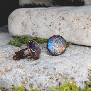 Miedziane spinki do mankietów koszuli z orientalnym wzorem / Maroko, mandala, orient, abstrakcja #139