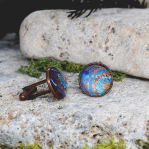 Miedziane spinki do mankietów koszuli z orientalnym wzorem / Maroko, mandala, orient, abstrakcja #145