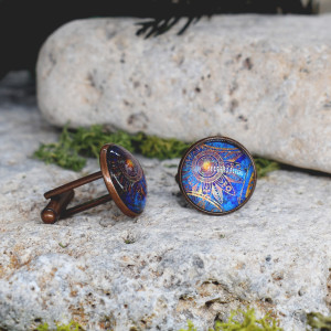 Miedziane spinki do mankietów koszuli z orientalnym wzorem / Maroko, mandala, orient, abstrakcja #148