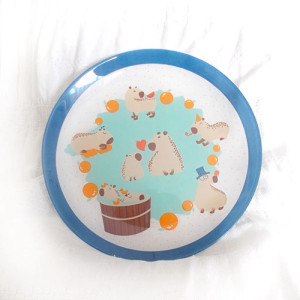 nowy talerzyk z kapibarami, szklany talerzyk ze zwierzętami, kolorowy talerzyk ze szkła, kapibary talerzyk, zwierzęta talerzyk, deserowy talerz kapibara