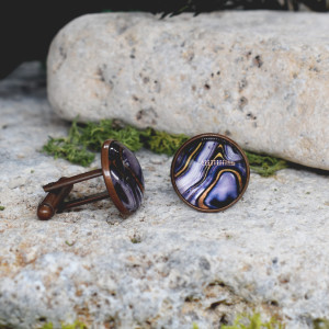 Miedziane spinki do mankietów koszuli z abstrakcyjnym wzorem / marmur #150