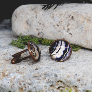 Miedziane spinki do mankietów koszuli z abstrakcyjnym wzorem / marmur #157