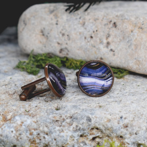 Miedziane spinki do mankietów koszuli z abstrakcyjnym wzorem / marmur #158