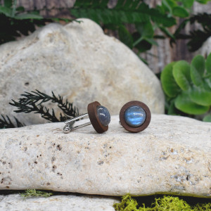 Drewniane spinki do mankietów koszuli z labradorytem #168