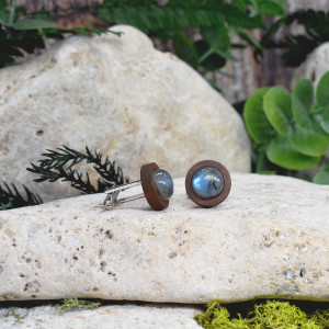 Drewniane spinki do mankietów koszuli z labradorytem #171