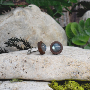 Drewniane spinki do mankietów koszuli z labradorytem #172