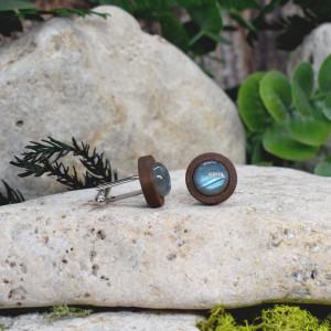 Drewniane spinki do mankietów koszuli z labradorytem #176