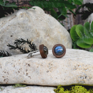 Drewniane spinki do mankietów koszuli z labradorytem #177