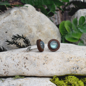 Drewniane spinki do mankietów koszuli z labradorytem #178