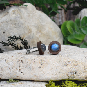 Drewniane spinki do mankietów koszuli z labradorytem #179