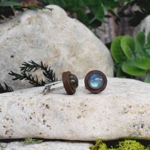 Drewniane spinki do mankietów koszuli z labradorytem #180