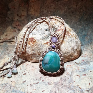 naszyjnik TURKUSOWY OCEAN  Agat z Ametystem mikro makrama