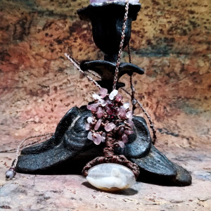 Drzewko Szczęścia DRZEWO RÓŻ z Agatem Kyształem Górskim i Granatem mikro makrama