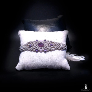 SREBRNA JUTRZENKA Ametyst Chalcedon Czaroit Kamień księżycowy Perły mikro makrama