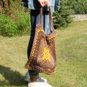 Bawełniana torba - siatka na ramię, miodowo-brązowa