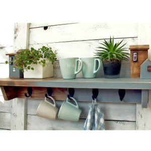 Półka 80 cm, z wieszakami i domkami, lite drewno