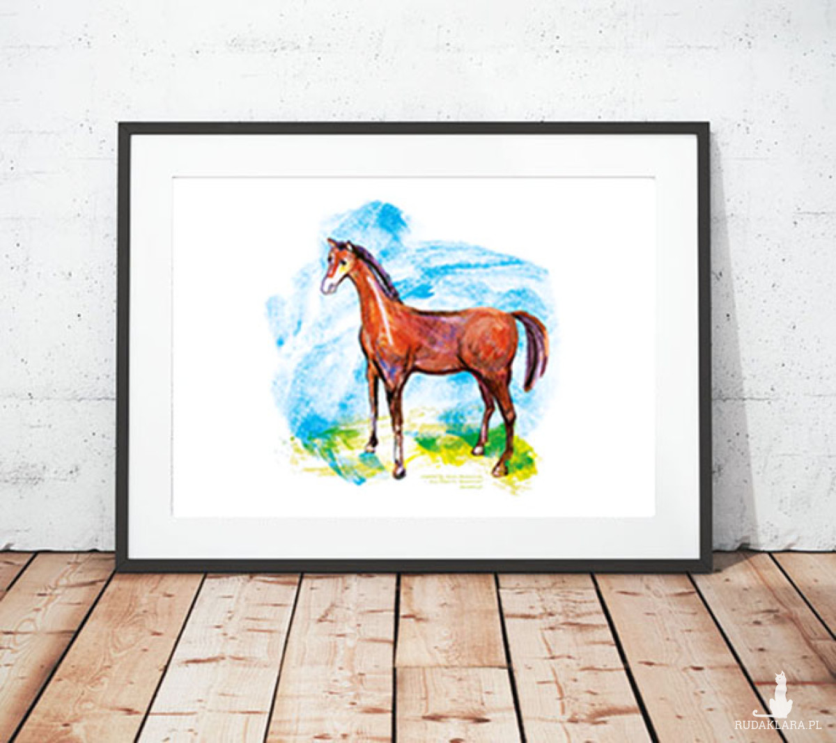 21x30 plakat z koniem, konik grafika na ścianę, koń obraz, koń plakat, ładna  grafika do dziecięcego pokoju, kolorowy plakat z konikiem,