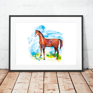 21x30 plakat z koniem, konik grafika na ścianę, koń obraz, koń plakat, ładna  grafika do dziecięcego pokoju, kolorowy plakat z konikiem,