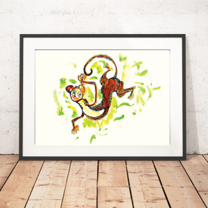 plakat z małpką, dekoracja do dziecięcego pokoju, plakat dla chłopca, plakat dla dziewczynki, zwierzęta plakaty dla dzieci