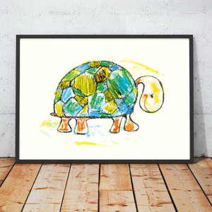 żółw plakat A4, obrazek do dziecięcego pokoju, plakat dla chłopca, plakat dla dziewczynki, bajkowy plakat z żółwiem