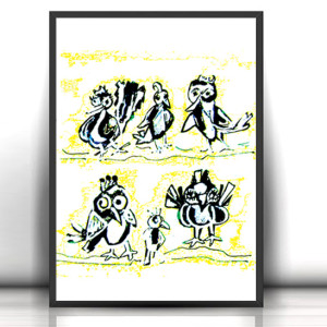 plakat z ptaszkami, ptaszki grafika na ścianę, plakat skandynawski styl, obrazek z ptaszkami, ptaki plakat na ścianę