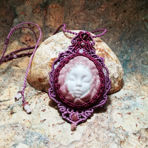 Porcelanowa Słowiańska RUSAŁKA POLNA  mikro makrama z naturalnymi kamieniami ~ Delfina Dolls