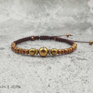 Bransoletka makrama- brązowy i złoty hematyt