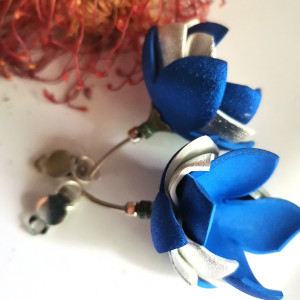 Klipsy etno boho kwiaty srebro granatowe