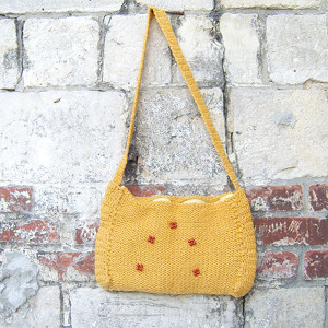 musztardowa torba na ramię, worek na ramię, boho torba, etno torba z włóczki, etniczna torba, włóczkowa torba, miodowa torba