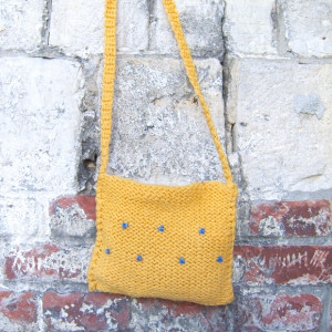 musztardowa torba na ramię, worek na ramię, boho torba, etno torba z włóczki, etniczna torebka, boho torebka, włoczkowa torebka, lekka torebka na ramię