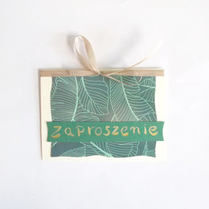 zaproszenie na różne okazje,  boho zaproszenia uniwersalne, zaproszenie na imprezę, liście zaproszenie, proste zaproszenia, ładne zaproszenia, ciemnozielone zaproszenie bez tekstu