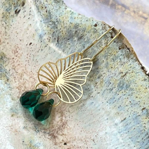 Złocone kolczyki skrzydełka z kryształami c1111