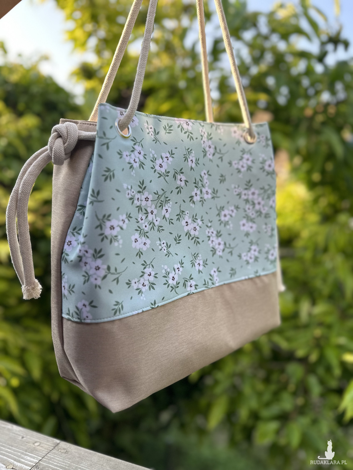 Bucket bag torba worek na lato - wzór wiosenne kwiaty