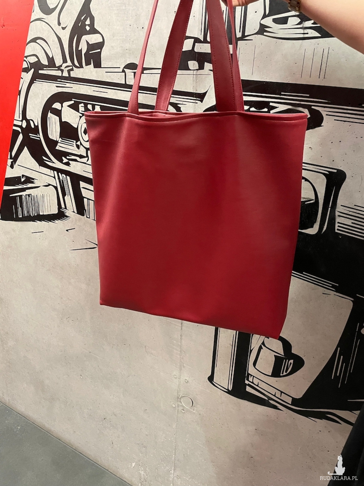 Red Shopper Bag zamykana na klapkę