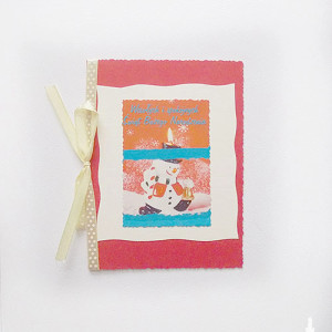 czerwona kartka na Boże Narodzenie, zimowa kartka świąteczna, bałwanek kartka na święta Bożego Narodzeniem, kartka na Nowy Rok, bożonarodzeniowa kartka z bałwankiem